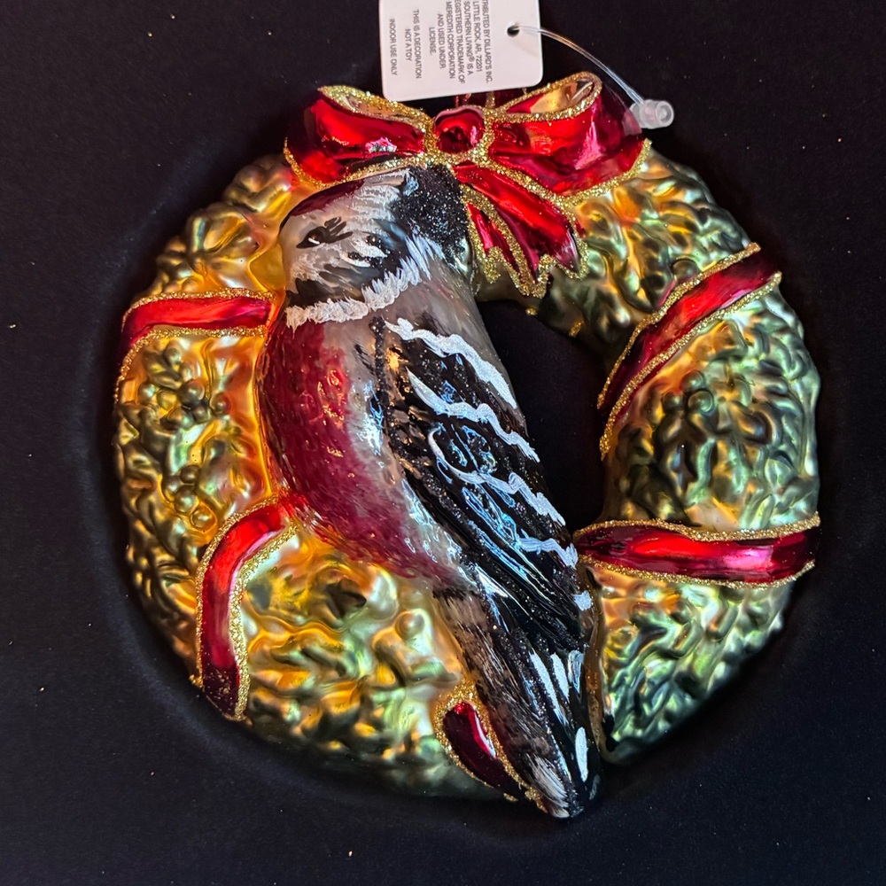 Southern Living NIB Festive Bird Mouth Blown Glass Ornaments, Set of 2